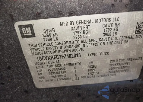 2015 Chevrolet Silverado 1500 1Lt z USA, uszkodzony, nr VIN 1GCVKREC7FZ402013